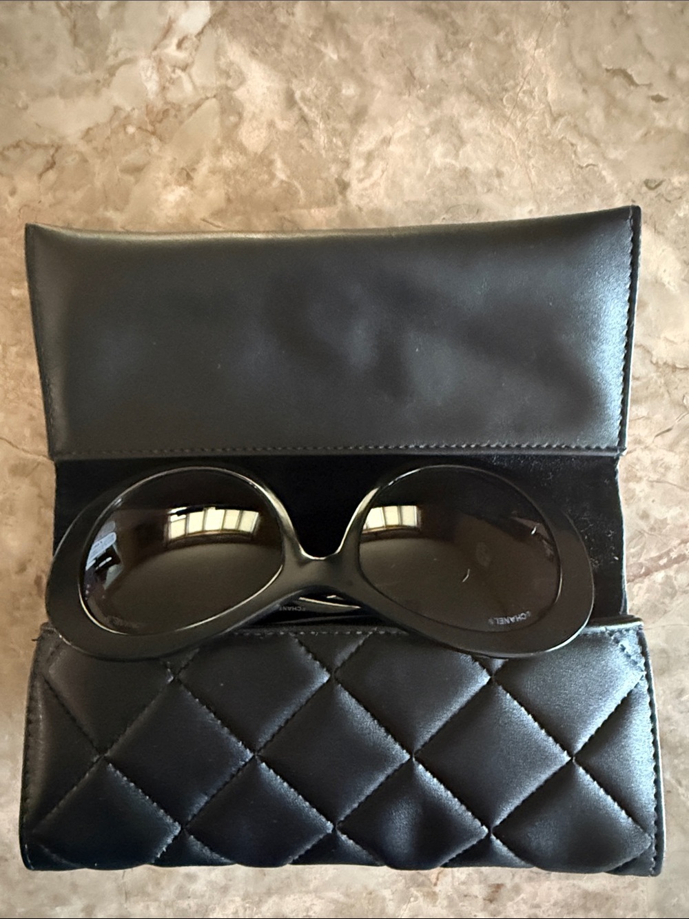 CHANEL Black Oversized Round Sunglasses with Quilted Case